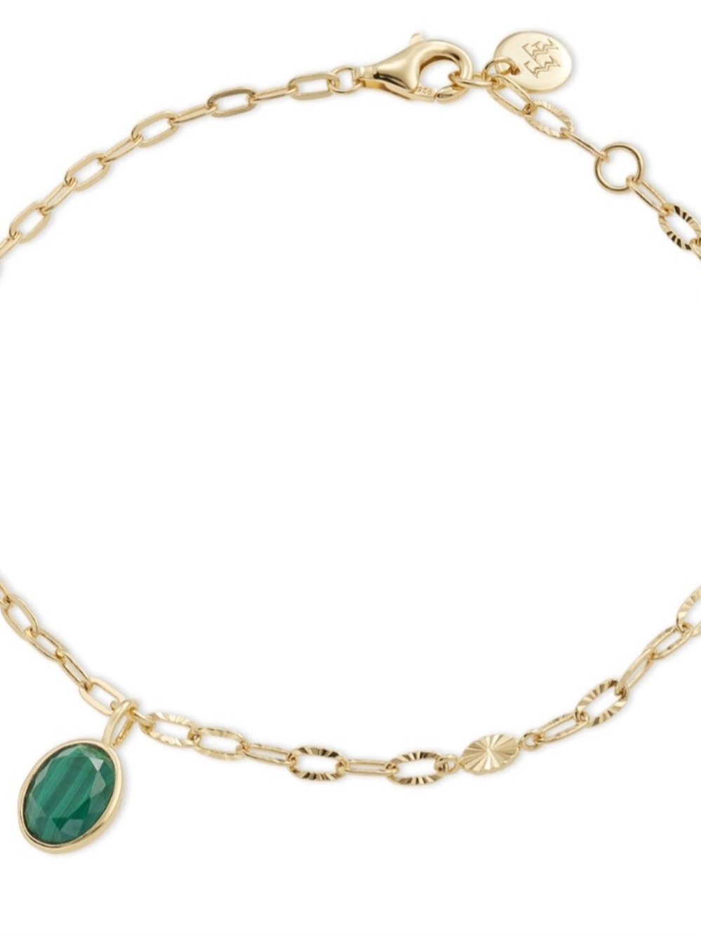 FYN & FIA Gold Chain Bracelet with Green Gem Charm